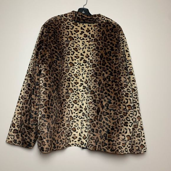 Tanjay Leopard Print Felted Jacket Blazer Fleece Lined Open Front Sz 24W - Picture 9 of 13